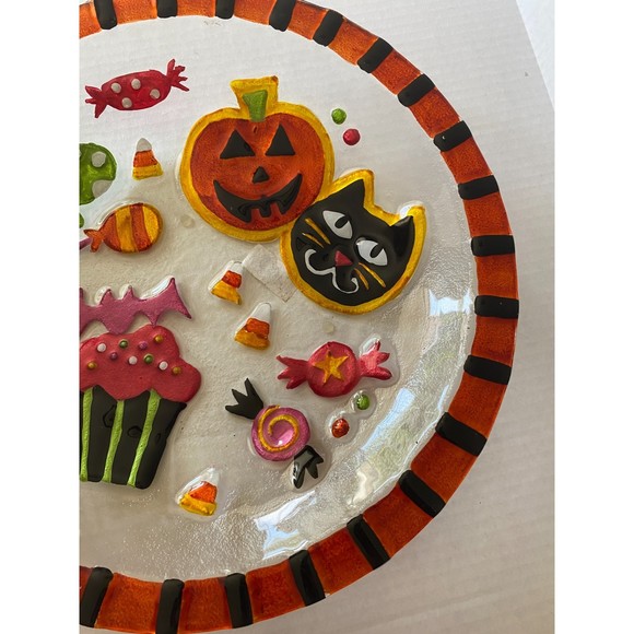 2016 Demdaco 15" Halloween Treats Bowl Fused Glass - Picture 6 of 8